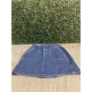 Old Navy A-Line Mission Bay Womens Denim Skirt Size 2 Blue Slash Pockets Cotton